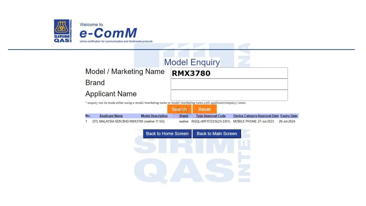 Realme 11 5G SIRIM Certification