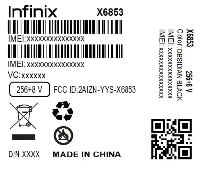 Infinix Note 40 FCC Label