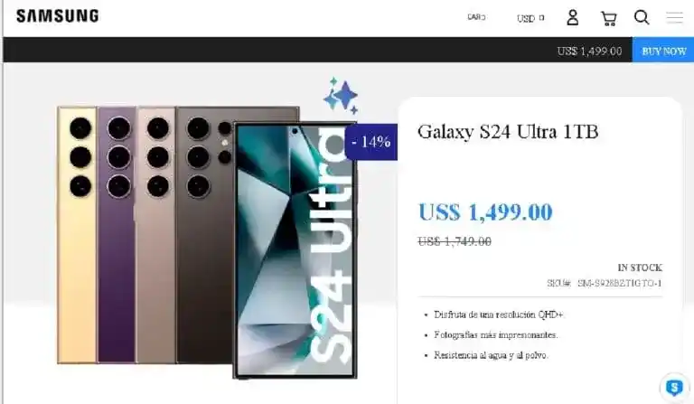 Samsung Galaxy S24 Ultra Samsung Website Listing