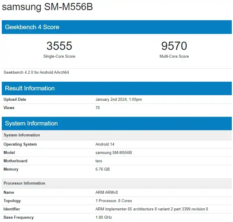 Samsung Galaxy M55 5G Geekbench Report