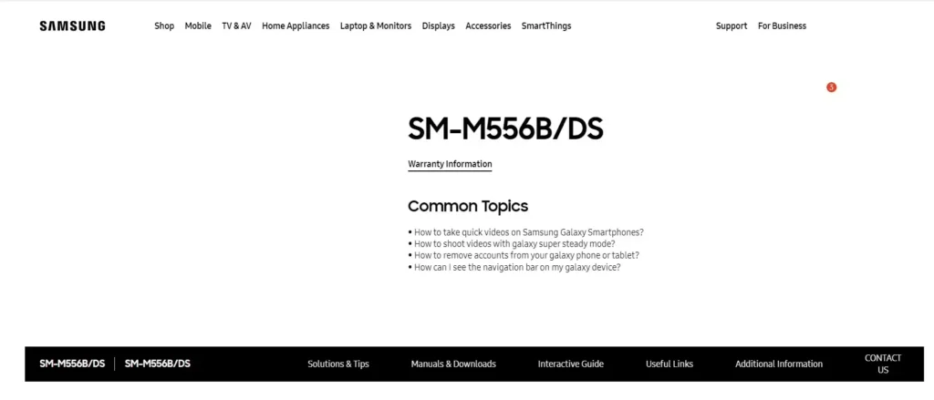 Samsung Galaxy M55 5G Indian Support Page