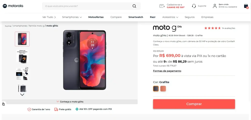Moto G04s Brazil Website Listing