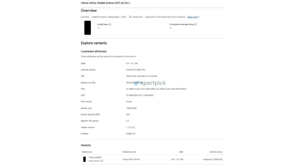 Infinix Hot 60 Pro Google Play Console Listing