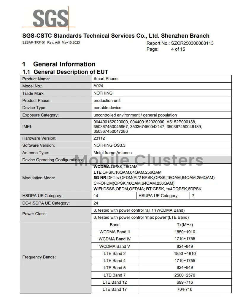 Nothing Phone (3) FCC Report