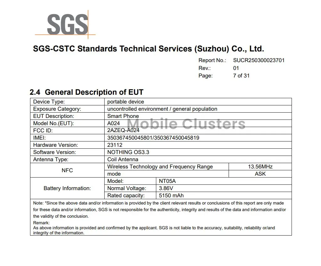 Nothing Phone (3) FCC Report