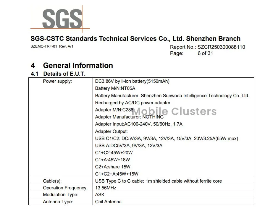 Nothing Phone (3) FCC Report