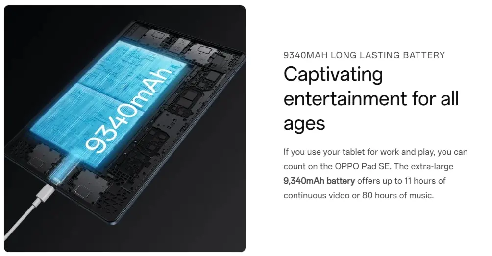 OPPO Pad SE LTE Battery Specs