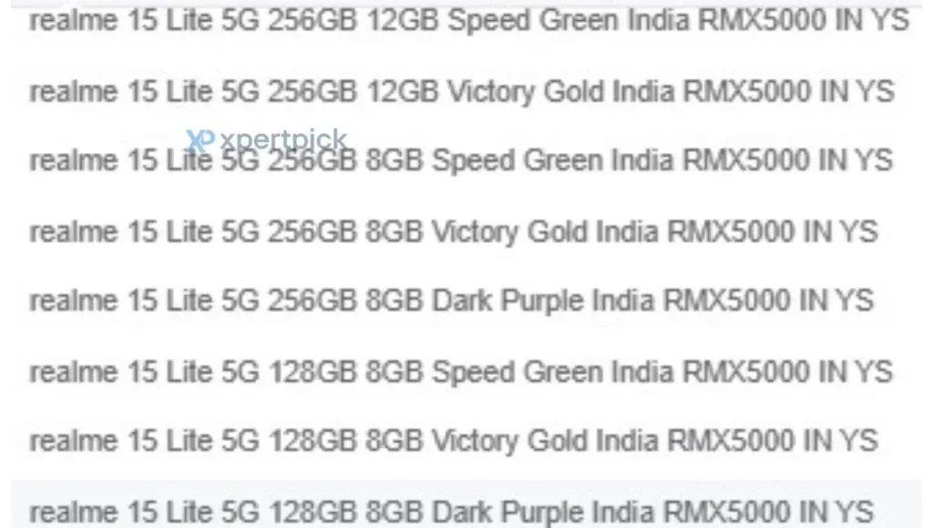 Realme 15 Lite 5G Variants and Colors