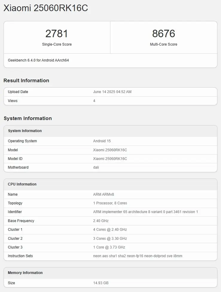 Redmi K80 Ultra Geekbench Performance Certification