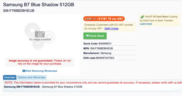 Samsung Galaxy Z Flip 7 512GB GBP Price Leak