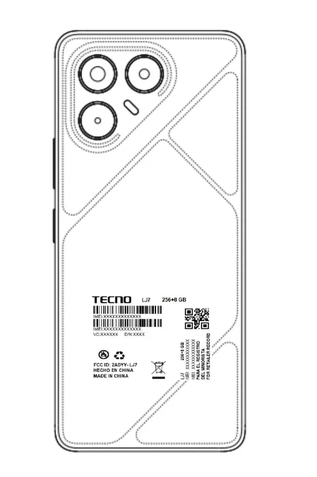 Tecno POVA 7 5G Design Via FCC Certification