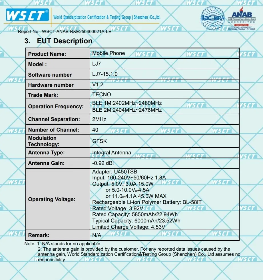 Tecno POVA 7 5G FCC Certification