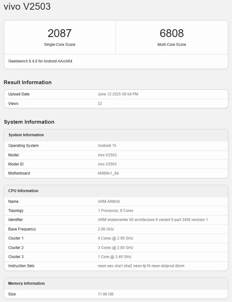 Vivo X200 FE Geekbench Certification