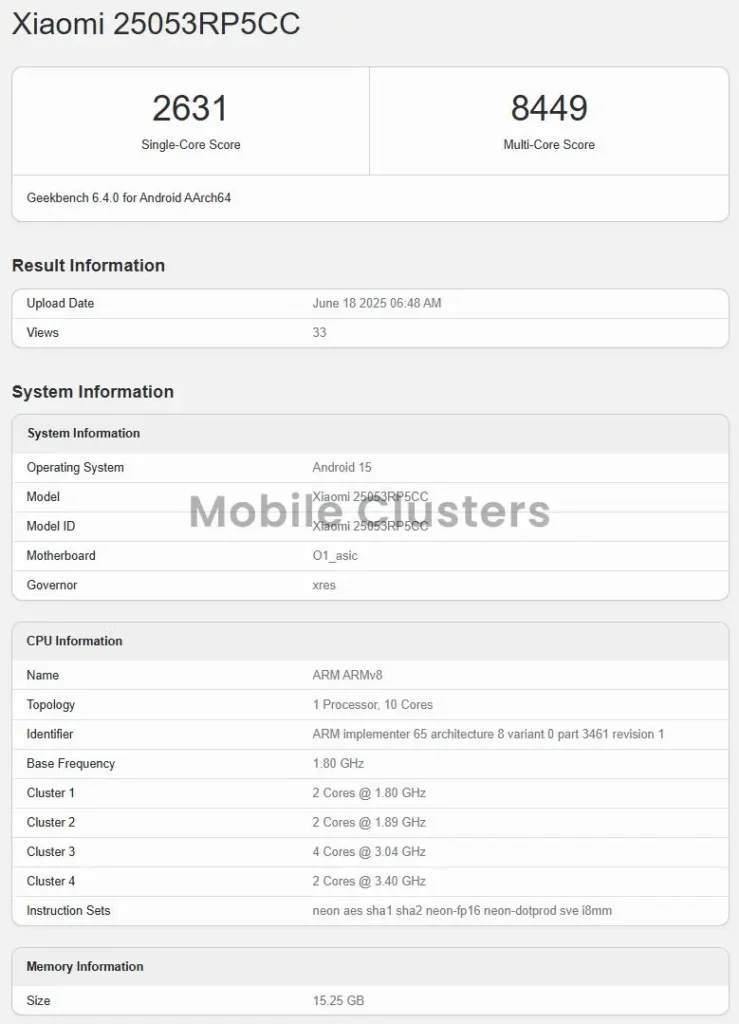 Xiaomi Pad 7s Pro Geekbench Certification