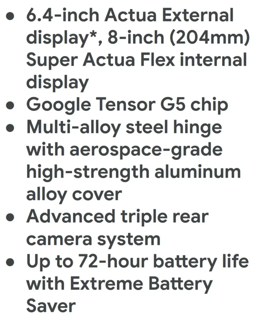 Google Pixel 10 Pro Fold Specs Leak