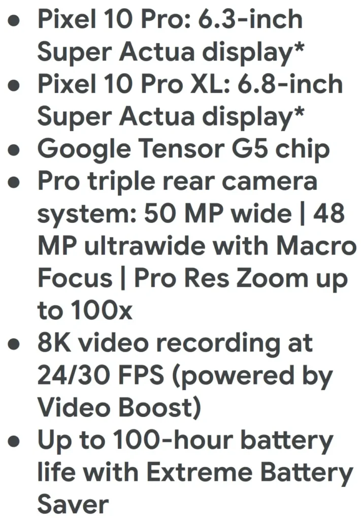 Google Pixel 10 Pro and Pro XL Specs Leak