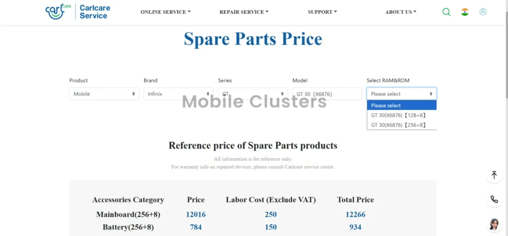 Infinix GT 30 Carlcare Listing