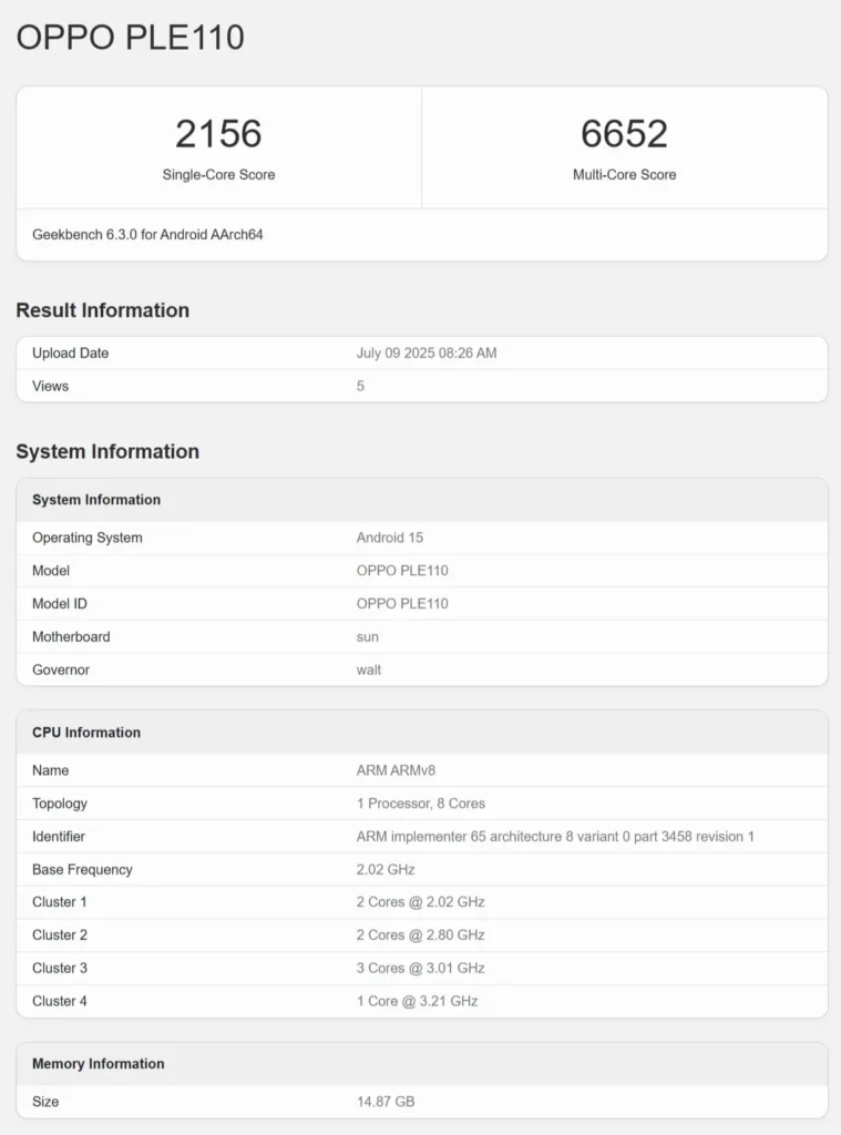 OPPO K13 Turbo Pro Geekbench Certification