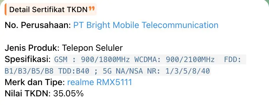 Realme 15T TKDN Certification