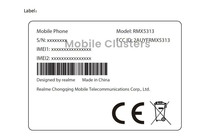 Realme Note 70T FCC Label