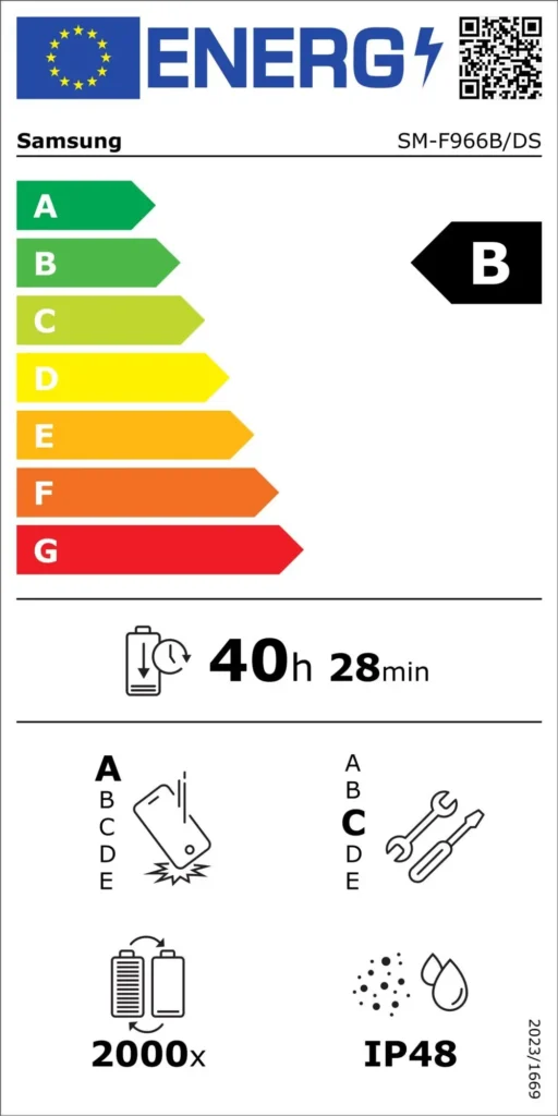 Samsung Galaxy Z Fold 7 EPREL Label