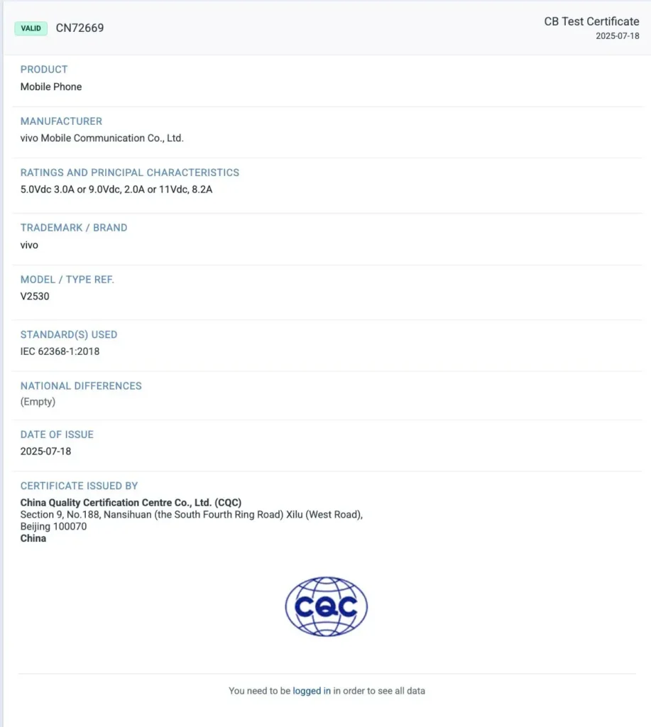 Vivo V60 Lite CQC Certification