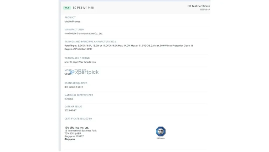 Vivo V60 TUV Certification