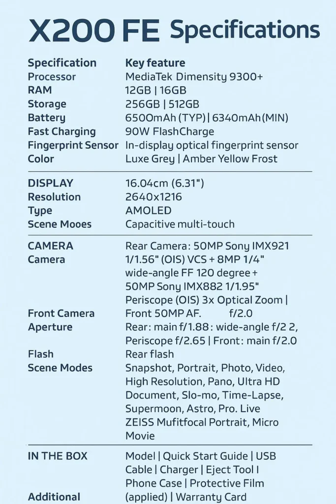 Vivo X200 FE Detailed Specs Sheet Leaked